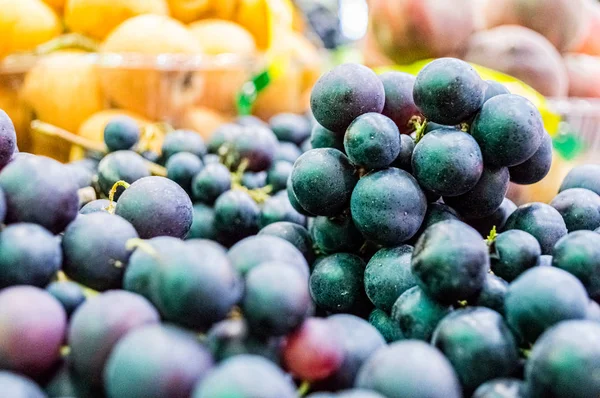 Frische dunkelblaue Trauben zum Verkauf auf dem lokalen Markt — Stockfoto