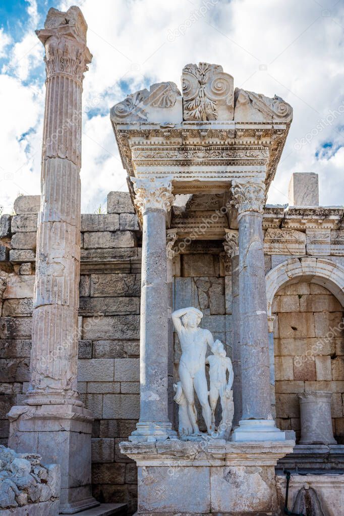 Statue of Dionysus and Satyr in Antoninus Fountain of Sagalassos
