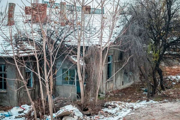 Abandoned Derelict Building Surrounded Trees Deserted Land Eskisehir Turkey Building Stock Photo