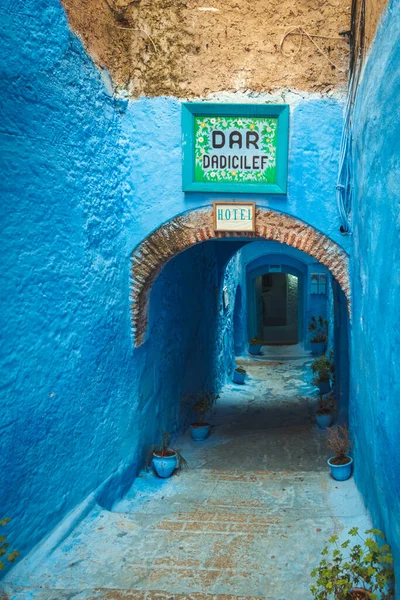 Chefchaouen Marokko Oktober 2018 Blick Auf Den Eingang Des Hotels — Stockfoto