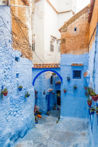 Typowa Marokańska Architektura Egzotyczne Ulice Chefchaouen Niebieskie Miasto Maroku — Zdjęcie stockowe