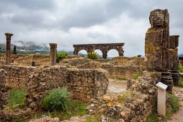 Ruines Une Ancienne Ville Romaine Dans Site Archéologique Volubilis Situé — Photo