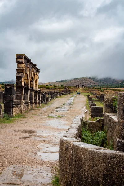 Ruines Une Ancienne Ville Romaine Dans Site Archéologique Volubilis Situé — Photo