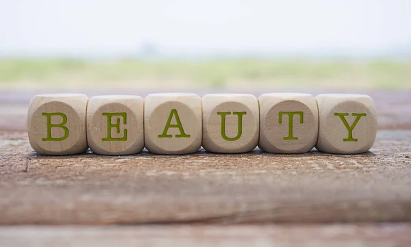 Beauty Word Written Cube Shape Wooden Blocks Wooden Table — Stock Photo, Image