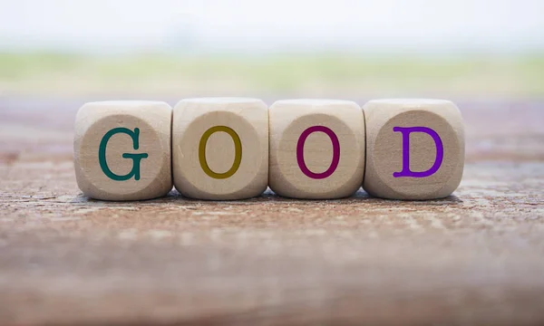 Good Word Written Cube Shape Wooden Blocks Wooden Table — Stock Photo, Image