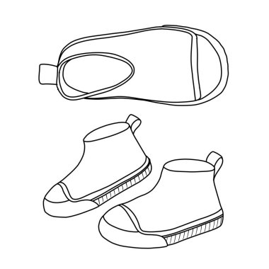 Bir çift basit ayak bileği çizimi, farklı açılardan bakıldığında, çocuklar ve yeni yürümeye başlayanlar için uygun..