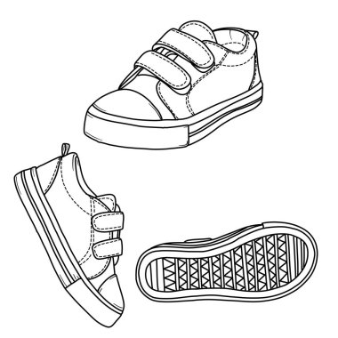 Bir çift bebek ayakkabısının ayrıntılı çizgisi çizimi, incili kayışlar ve narin yay aksanları, klasik tasarım sergileniyor..