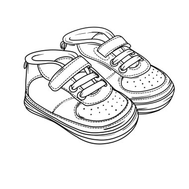 Güvenli ve rahat olması için bağcıklı ve cırt cırtlı iki bebek ayakkabısının büyüleyici bir çizgisi..