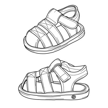 Üstten aşağı bir manzara ve siyah beyaz çizgili bebek sandaletinin yan görüntüsü.