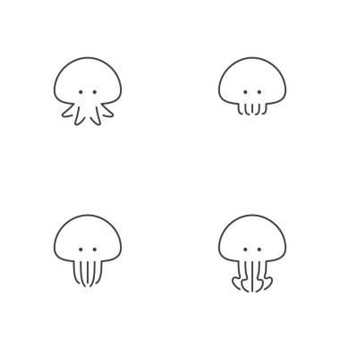 Denizanası simgesi anahattı kontur set tasarımı resimde siyah ve beyaz rengi beyaz arka plan üzerinde vektör eps10 izole