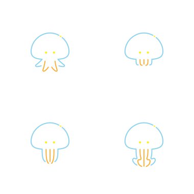 Denizanası sembol simge anahattı kontur beyaz arka plan üzerinde vektör eps10 izole çizgi çizgi tasarım illüstrasyon turuncu sarı ve mavi rengi ayarla