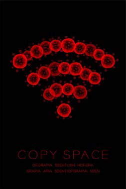 Sembol mikroskop hastalığı hücreleri kurmak kapatmak, malware ya da virüs bilgisayar kavramı fikir illüstrasyon izole kızdırma koyu arka plan üzerinde Wifi işareti kırmızı renk