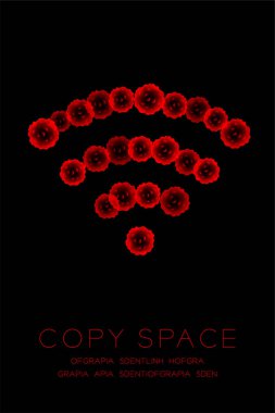 Sembol mikroskop hastalığı hücreleri kurmak kapatmak, malware ya da virüs bilgisayar kavramı fikir illüstrasyon izole kızdırma koyu arka plan üzerinde Wifi işareti kırmızı renk