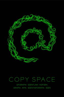 İşareti yeşil renk malware ya da virüs bilgisayar kavramı fikir illüstrasyon izole kızdırma koyu arka plan üzerinde set up sembolü mikroskop hastalığı solucan hücreleri kapatmak