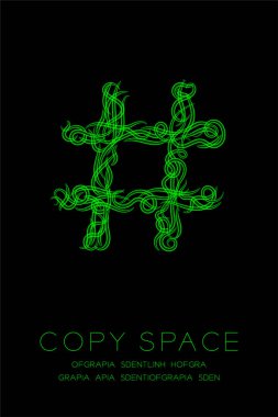 Sembol mikroskop hastalığı solucan hücreleri kurmak kapatmak, Hashtag işareti renk malware ya da virüs bilgisayar kavramı fikir illüstrasyon izole kızdırma koyu arka plan üzerinde yeşil