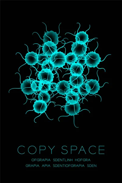 Sembol mikroskop hastalığı hücreleri kurmak kapatmak, Hashtag işareti renk malware ya da virüs bilgisayar kavramı fikir illüstrasyon izole kızdırma koyu arka plan üzerinde mavi