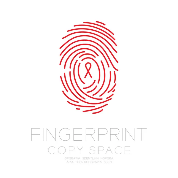Fingerprint Scan Set Red Ribbon Symbol Aids Awareness Concept Idea — Stock Vector