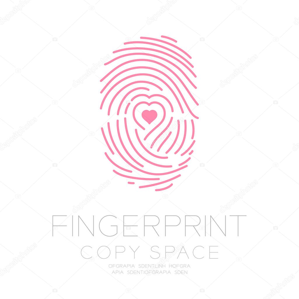 Fingerprint scan set with Love Heart symbol concept idea illustration isolated on white background, and Fingerprint text with copy space