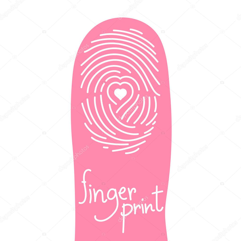 Fingerprint scan on finger silhouette set with Love Heart symbol concept idea illustration isolated on white background, and Fingerprint text with copy space