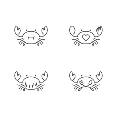 Yengeç simgesi anahattı kontur set resimde siyah ve beyaz renk beyaz arka plan üzerinde vektör eps10 izole tasarımı