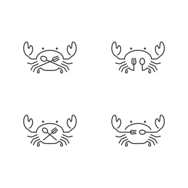 Crab Icône Contour Course Set Design Illustration Noir Blanc Couleur — Image vectorielle