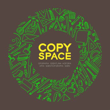 Sabit çocuklar çizim set desen arka planda daire kare illüstrasyon izole kahverengi renk zemin, merkezi kopya alanı üzerine el