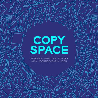 Çizim set desen arka plan illüstrasyon izole merkezi kopya alanı daire şeklinde koyu mavi renk arka plan üzerinde sabit çocuklar el