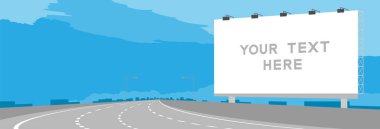 Gündüz illüstrasyon izole kopya alanı ile mavi gökyüzü arka plan üzerinde reklam büyük Billboard tabela karayolu ya da otoyol bend