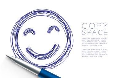 Gülümsemek yüz simgesi el kalem kroki mavi renk, illüstrasyon izole kopya alanı ile beyaz arka plan üzerinde tarafından çizimi