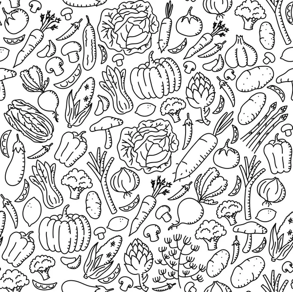 Vegetable Pattern Background Stationary Kids Hand Drawing Set Illustration Isolated — Stock Vector