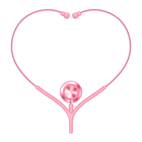 Stethoskop Rosa Farbe Und Herz Zeichen Symbolrahmen Aus Kabel Isoliert — Stockvektor