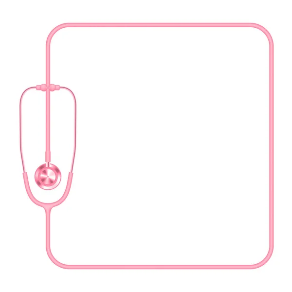 聴診器ピンク色とコピー スペースと 白い背景で隔離のケーブルで作った正方形の枠 — ストックベクタ
