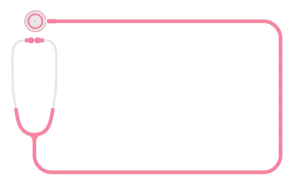 コピー スペースと 白い背景で隔離ケーブル フラット デザインから作られた聴診器ピンク色と四角形図形のフレーム — ストックベクタ