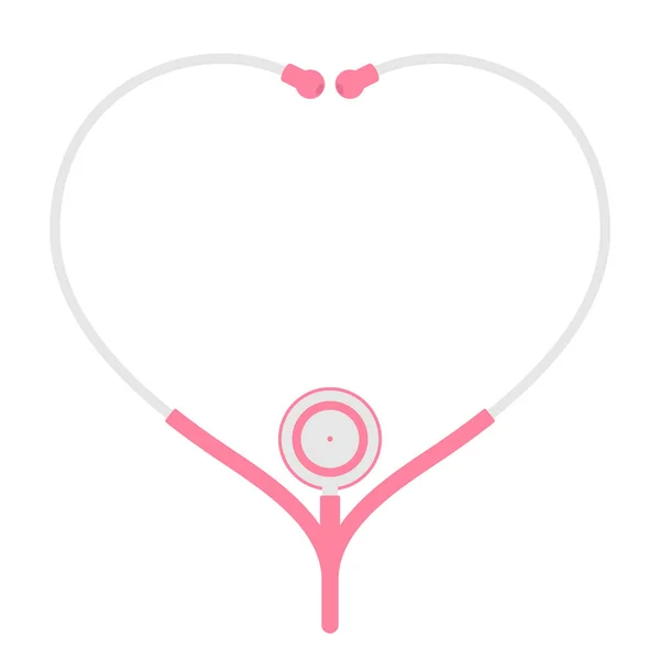 Стетоскоп Рожевого Кольору Знак Серця Рамка Зроблена Кабелю Плоского Дизайну — стоковий вектор