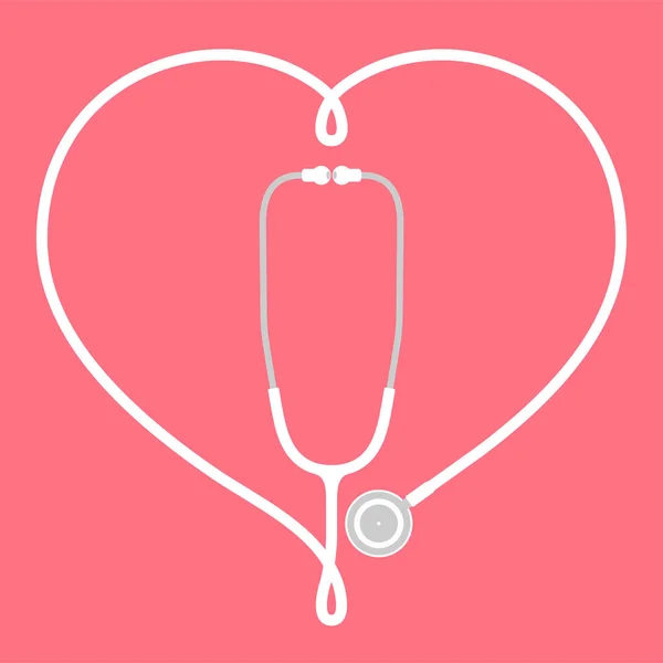 Stetoskop Bílé Barvy Srdce Znaménko Symbol Rám Kabelové Izolované Růžové — Stockový vektor