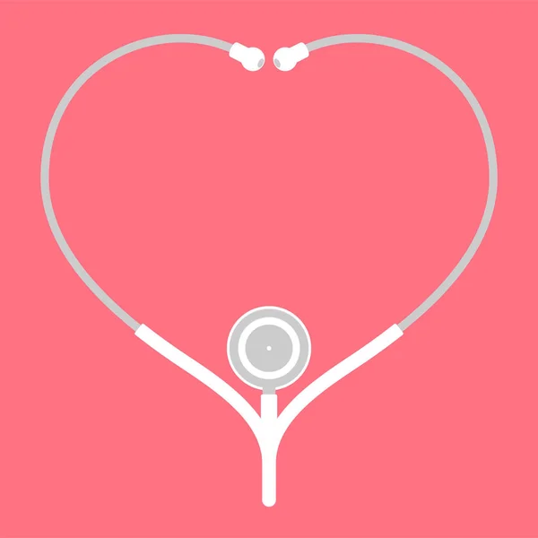 Stetoskop Bílé Barvy Srdce Znaménko Symbol Rám Kabelové Izolované Růžové — Stockový vektor