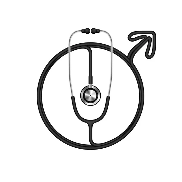 Stethoskop Schwarze Farbe Und Männliches Zeichen Symbol Aus Kabel Isoliert — Stockvektor