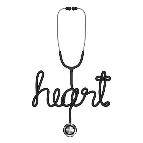 Stetoskop Siyah Renk Kalp Metin Kopya Alanı Ile Beyaz Arka — Stok Vektör