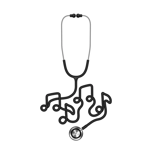 Stethoskop Schwarze Farbe Und Notenzeichensymbol Aus Kabel Isoliert Auf Weißem — Stockvektor