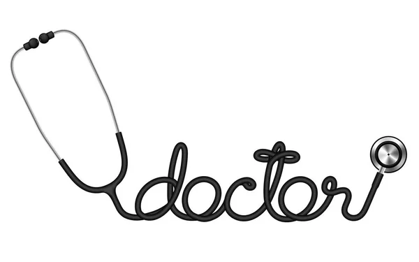 Stethoskop Schwarze Farbe Und Arzttext Aus Kabel Isoliert Auf Weißem — Stockvektor