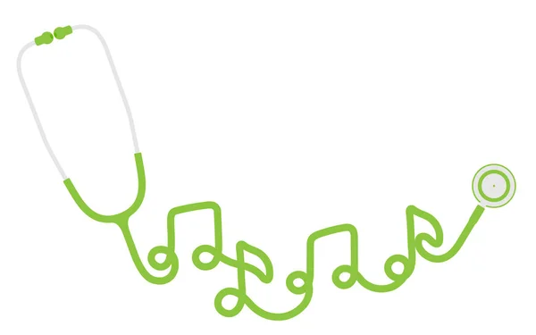 Stethoskop Grüne Farbe Und Notenzeichensymbol Aus Kabelflachdesign Isoliert Auf Weißem — Stockvektor