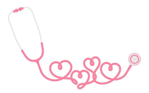Стетоскоп Рожевого Кольору Знак Серця Зроблений Кабелю Плоский Дизайн Ізольований — стоковий вектор