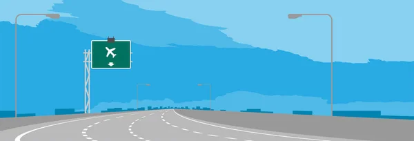 Autobahn Oder Autobahn Kurve Und Grüne Beschilderung Mit Flughafenschild Der — Stockvektor