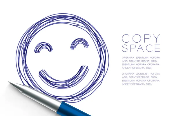 Gülümsemek yüz simgesi el kalem kroki mavi renk, illüstrasyon izole kopya alanı ile beyaz arka plan üzerinde tarafından çizimi