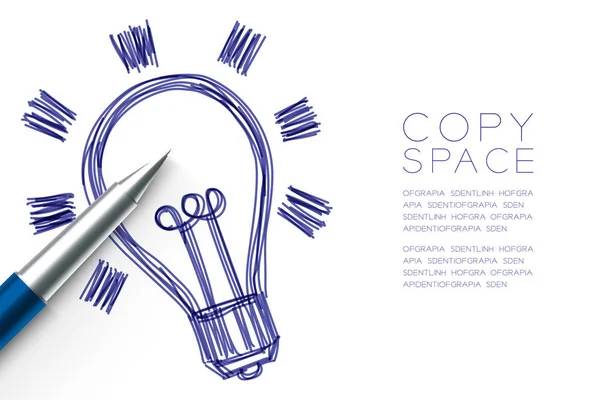 Ampul simgesi el kalem kroki mavi renkli, yaratıcı konsept tasarım illüstrasyon izole kopya alanı ile beyaz arka plan üzerinde tarafından çizimi
