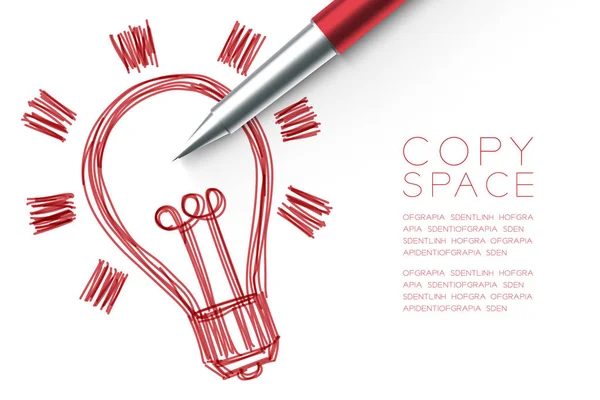 Ampul simgesi el kalem kroki kırmızı renkli, yaratıcı konsept tasarım illüstrasyon izole kopya alanı ile beyaz arka plan üzerinde tarafından çizimi