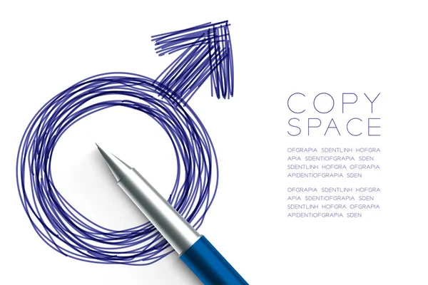 Erkek cinsiyet sembolü el kalem kroki mavi renk, illüstrasyon izole kopya alanı ile beyaz arka plan üzerinde tarafından çizimi