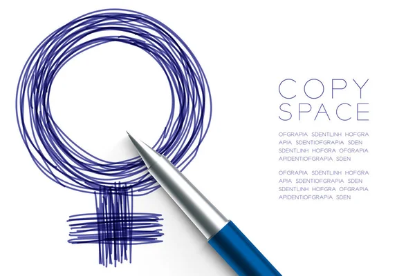 Símbolo Género Femenino Dibujo Mano Por Pluma Bosquejo Color Azul — Archivo Imágenes Vectoriales