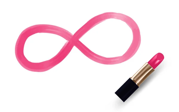 Infinity Symbol Schreiben Durch Lippenstift Rosa Farbe Isoliert Auf Weißem — Stockvektor