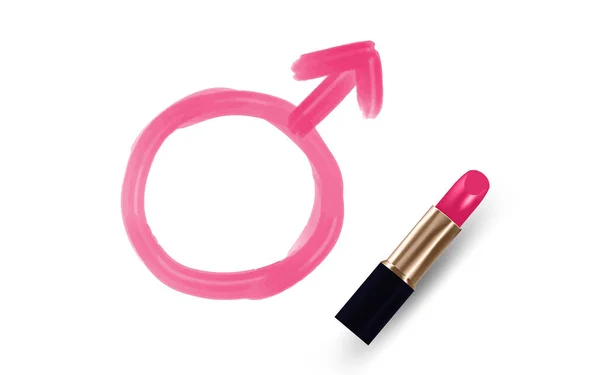 Símbolo Género Masculino Escrito Por Lipstick Color Rosa Aislado Sobre — Archivo Imágenes Vectoriales